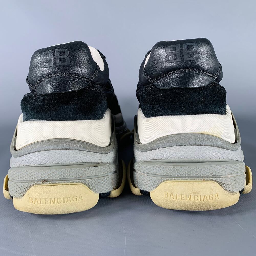 BALENCIAGA Size 8 Black Brown Mixed Fabrics Nylon Rubber Sole Sneakers - Picture 3 of 9
